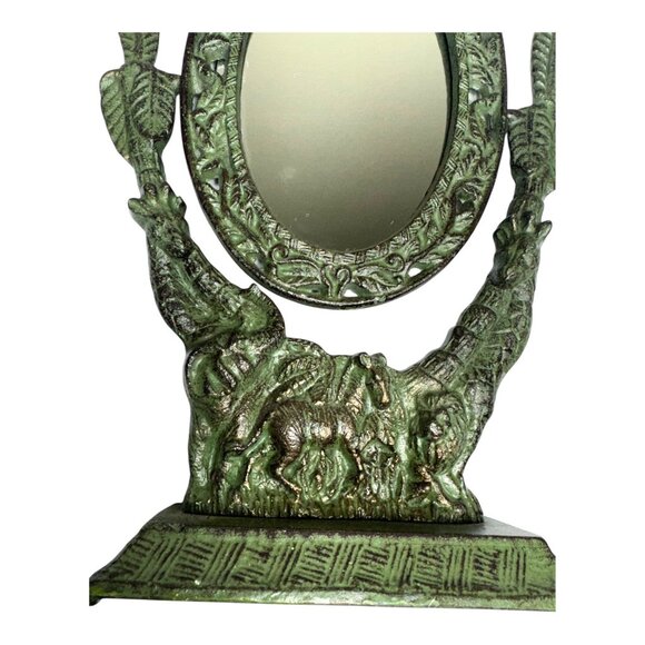Antique Art Nouveau Safari-Themed Oval Vanity Mirror With Zebra & Giraffe Motif - Picture 2 of 9